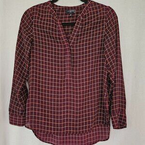 The Limited Petite XS‎ Sleeveless Plaid Burgundy Blouse Long Sleeve
